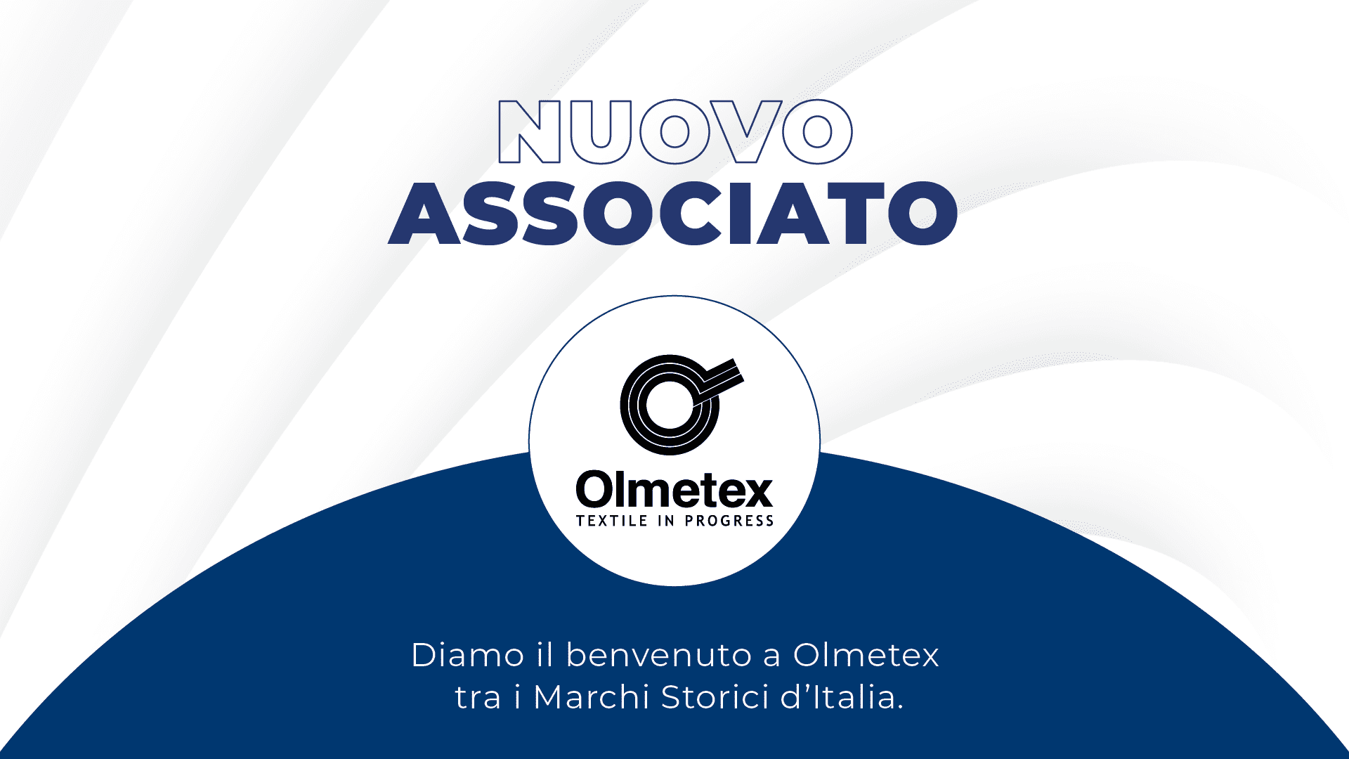 Il logo e i prodotti di Olmetex S.p.A., azienda tessile comasca fondata nel 1952, nuovo marchio iscritto all’Associazione Marchi Storici d’Italia.